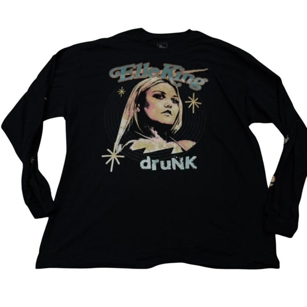 Elle King Drunk Concert Graphic Long Sleeve T-Shirt Black 2X The Thread Shop